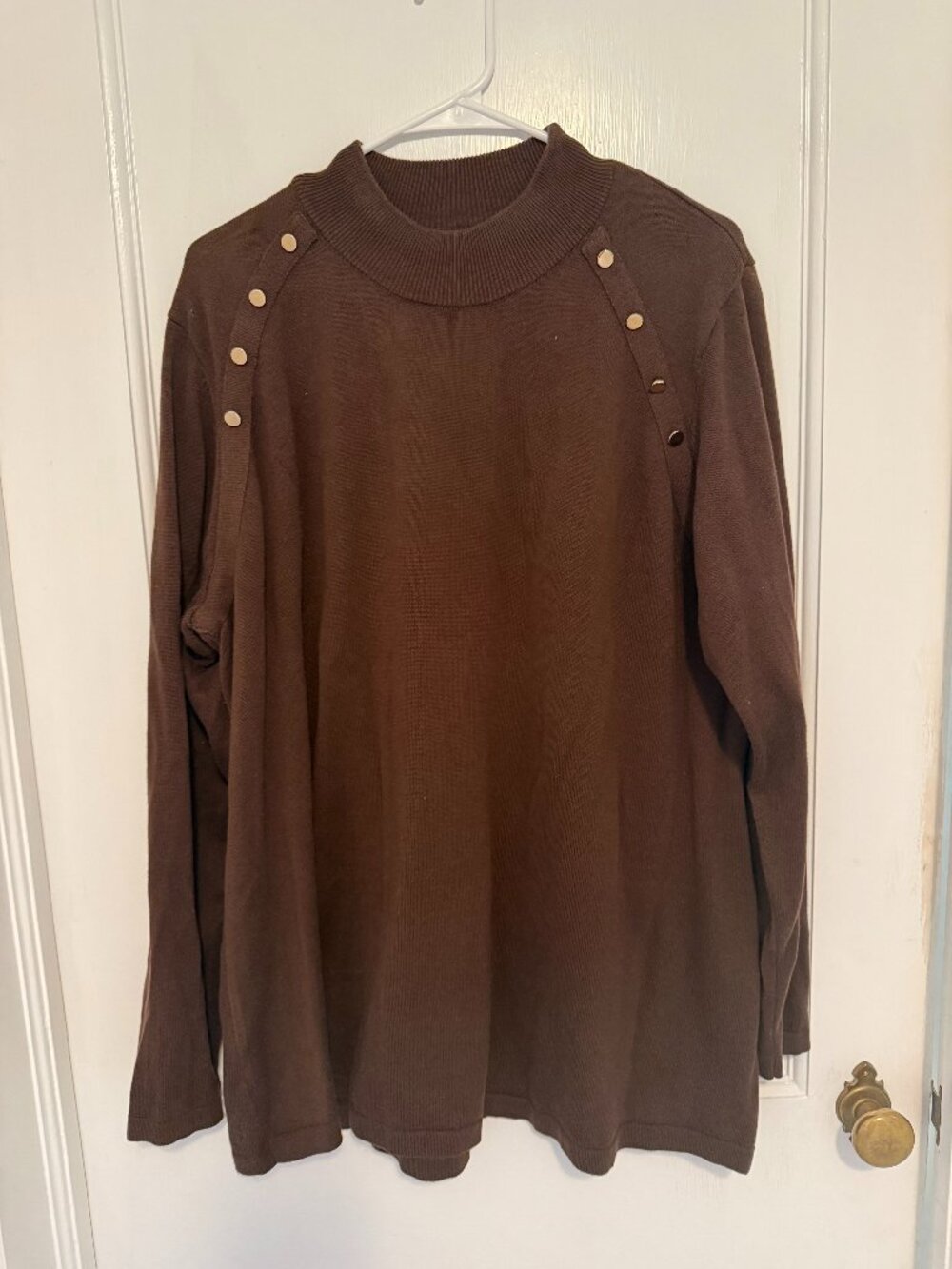 Brown Pullover Sweater with Gold Detail-1X